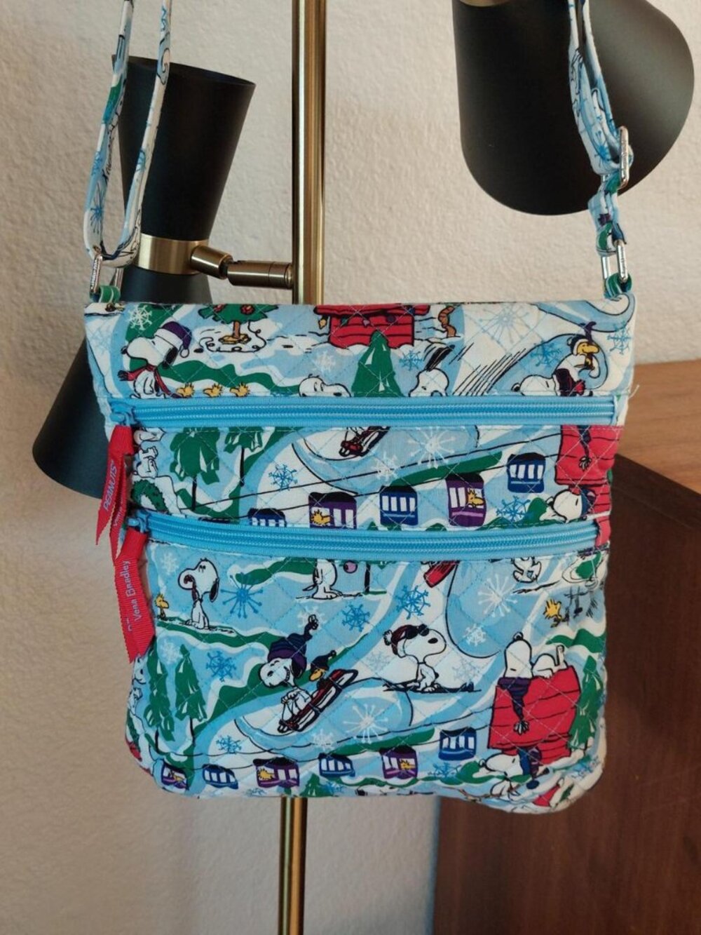 Vera Bradley x Peanuts Ski Slope Snoopy Triple Zip Hipster Crossbody Bag Blue